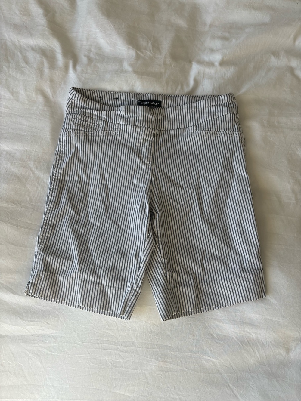 Hilary Radley Black White Pinstripe Bermuda Shorts Size M